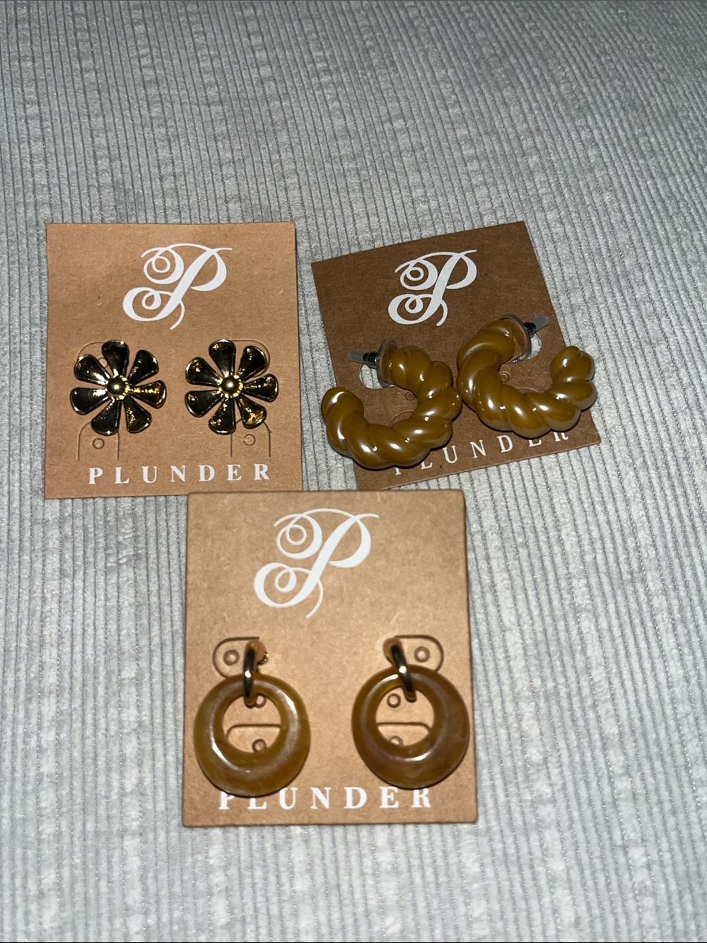 Plunder Olive Green Resin & Gold Floral Earring Trio- Set of 3.. NWT